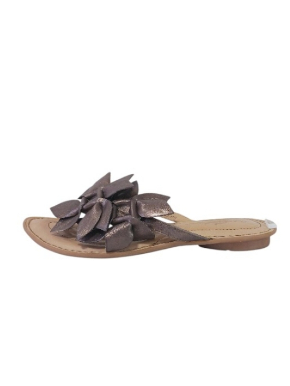 Born Crown Sandals Women's 7 Brown Metallic Leather Floral Applique Flip Flops
